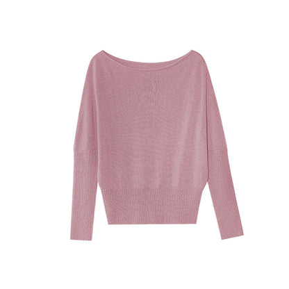 Multi-color all-wool pit strip long-sleeved slanted shoulder two-wear pullover sweater