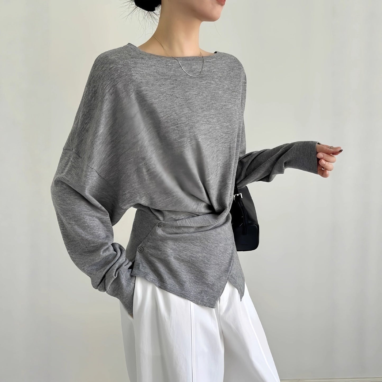 Cross waist inside and outside, bottomed wool knitted sweater top women