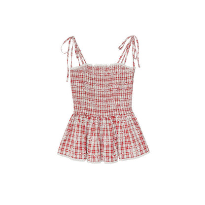 French sweet age-reducing plaid suspender tube top