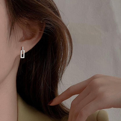 Silver Needle Small Geometric Square Earrings Metal Wind Simple Niche Cold Wind Earrings Earrings Minimalist Personality Earrings