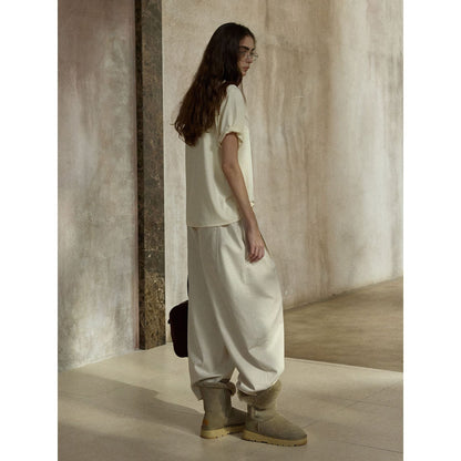Early spring commuting design sense Tencel hemp fleece bottom beaded drawstring casual pants