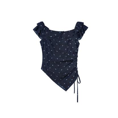 Spice girl shoulder sexy waist thin denim shirt