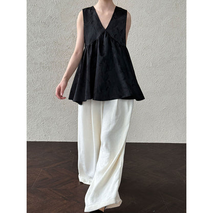 Heavy Industry Satin Jacquard V-Neck Vest Shirt Women's Summer New Korean Premium Sleeveless Top 9762