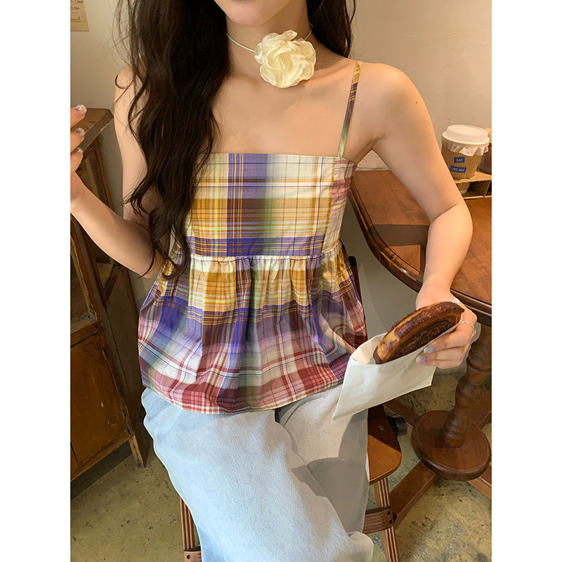 Plaid Suspender Cami Top