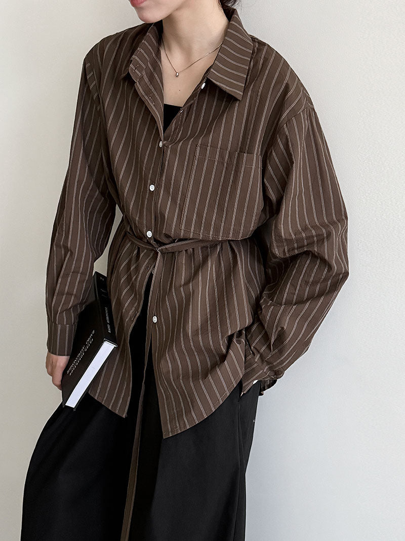 Korean commuter temperament texture striped casual shirt women's spring new retro light ripe top