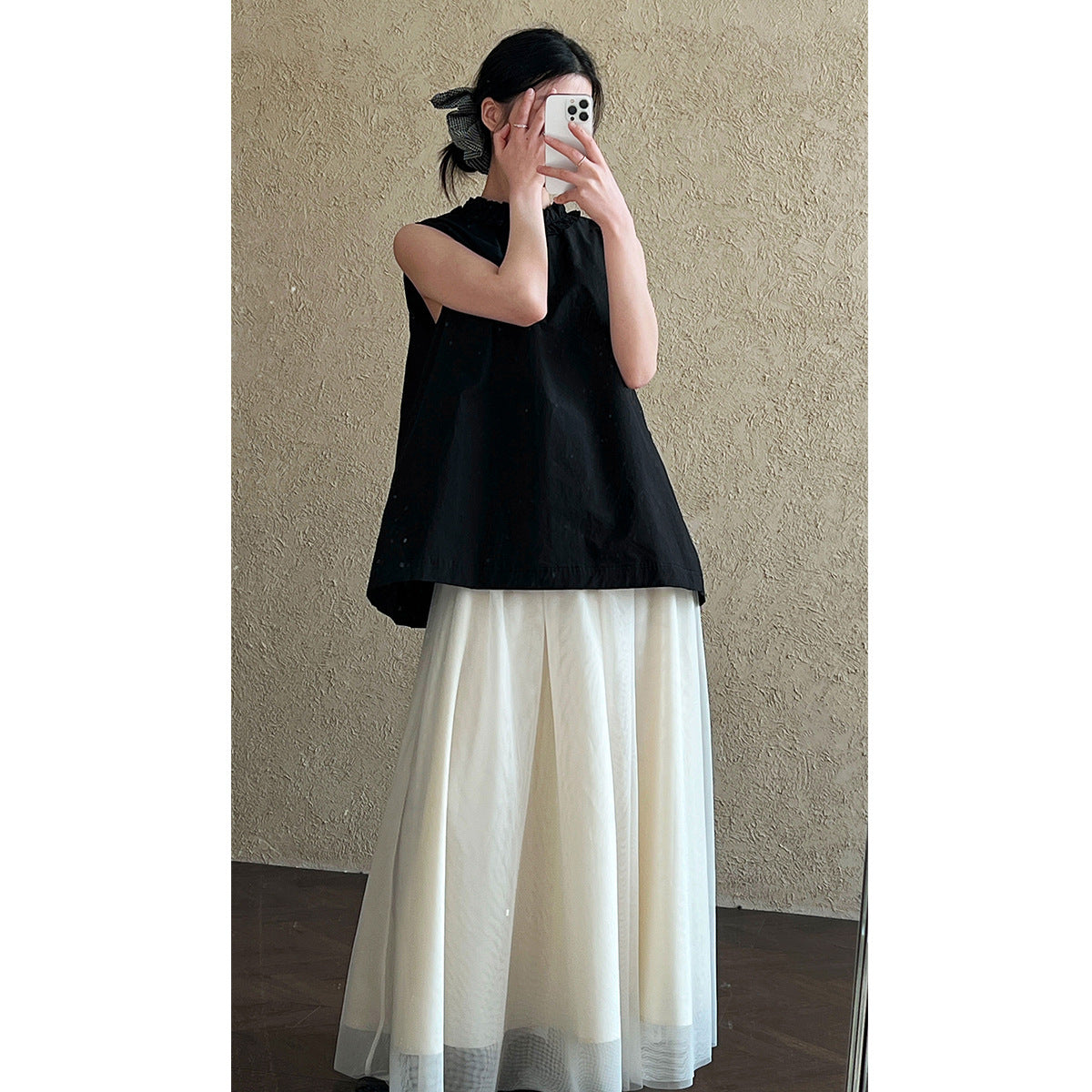 French niche design fungus edge sleeveless shirt women's new petal collar sleeveless two-piece shirt