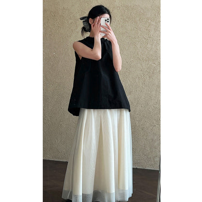 French niche design fungus edge sleeveless shirt women's new petal collar sleeveless two-piece shirt