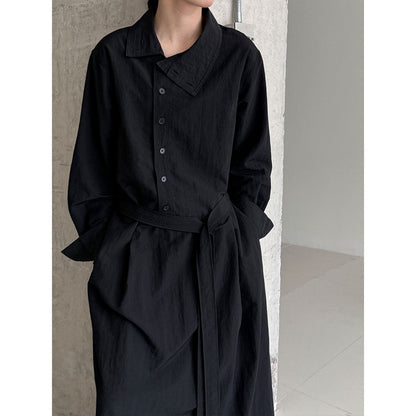 Sense of design structure windbreaker asymmetrical turn-up collar design can be used to tighten the waist dress female autumn new arrival