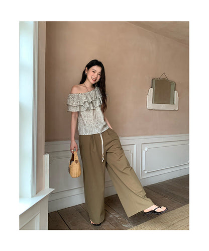 Summer Korean version loose lace-up elastic waist thin straight casual pants