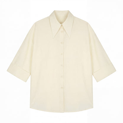 Fleece Tencel Polka Dot Seven-Sleeve Shirt