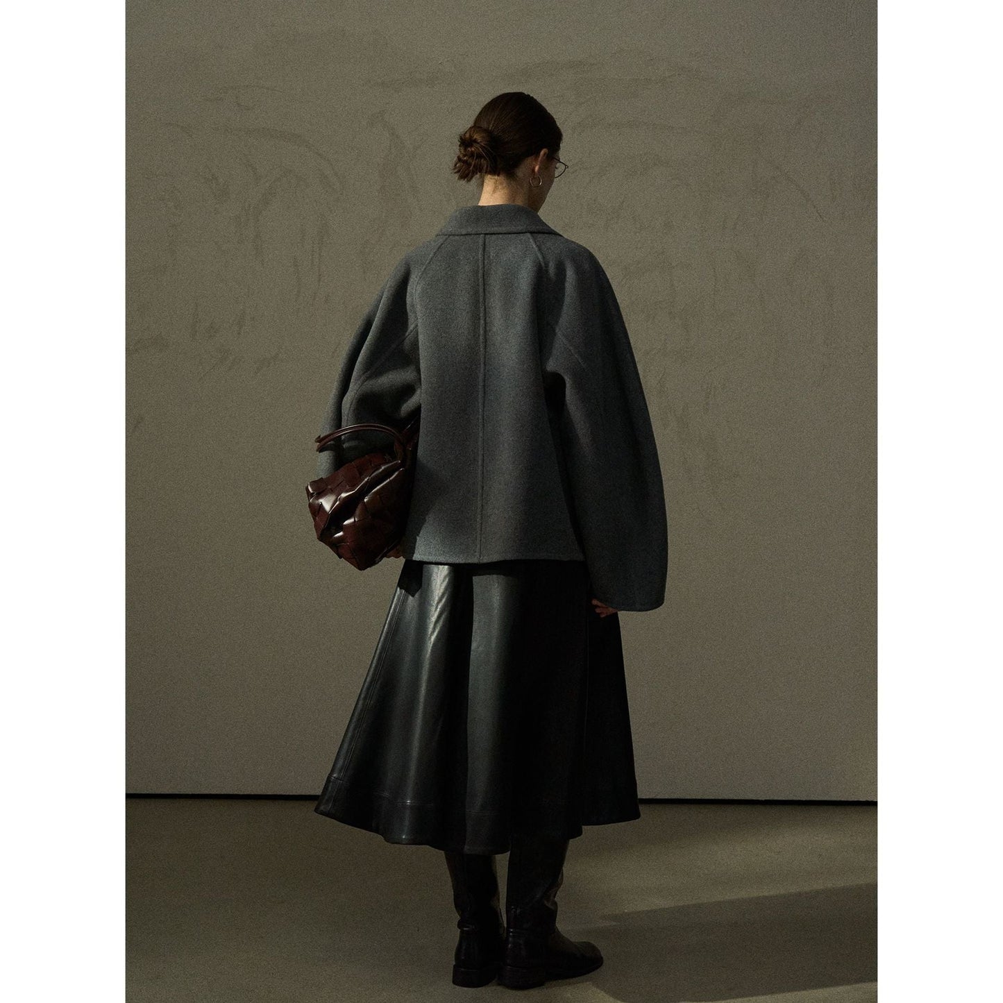 Winter delicate soft wool lapel versatile short double-sided tweed coat women