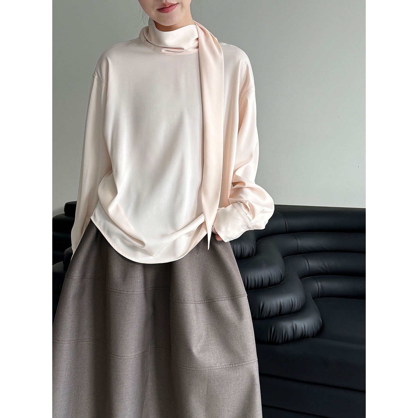 French light ripe satin streamer shirt women's early spring new high-end temperament shirt