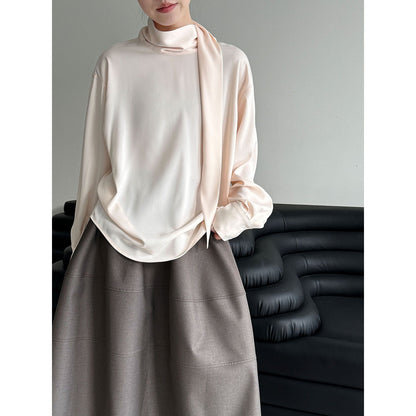 French light ripe satin streamer shirt women's early spring new high-end temperament shirt