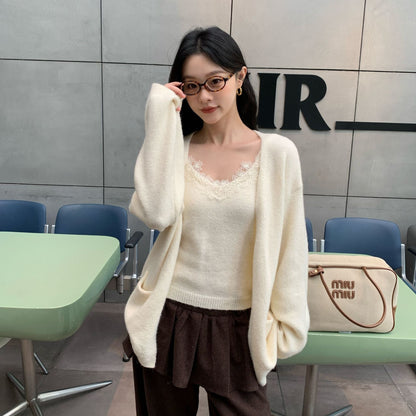Lazy and gentle two-piece lace vest knitted sweater set