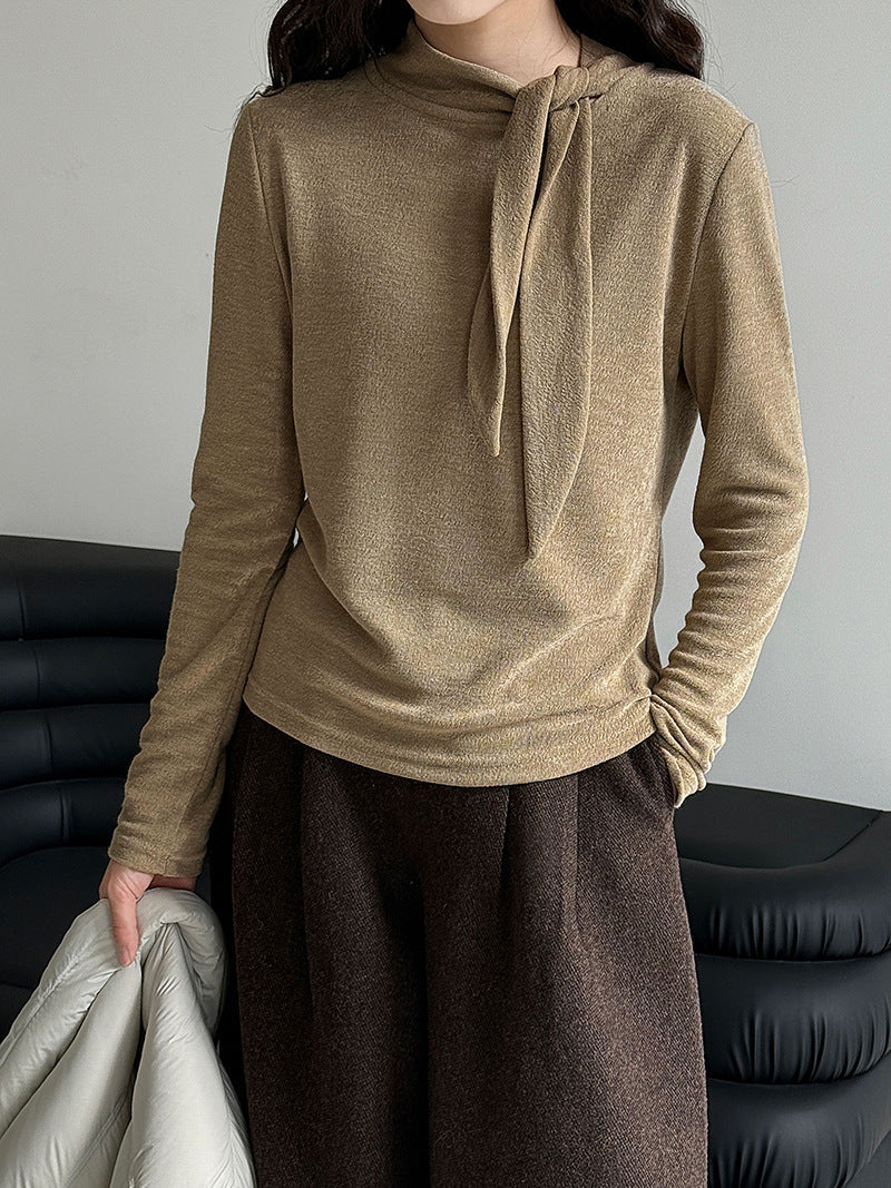 Straps slim-fitting Korean velvet long-sleeved front shoulder bottoming shirt women's winter new design sense inner cover 2140