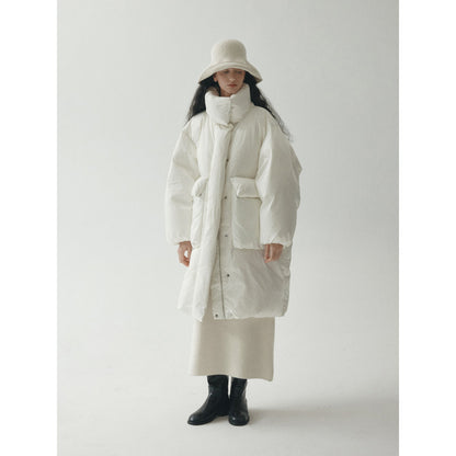 Winter 90 white duck down stand-up collar three-dimensional pocket down jacket
