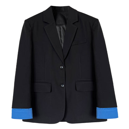 Premium temperament blazer women's spring new color matching cuffs loose casual suit top