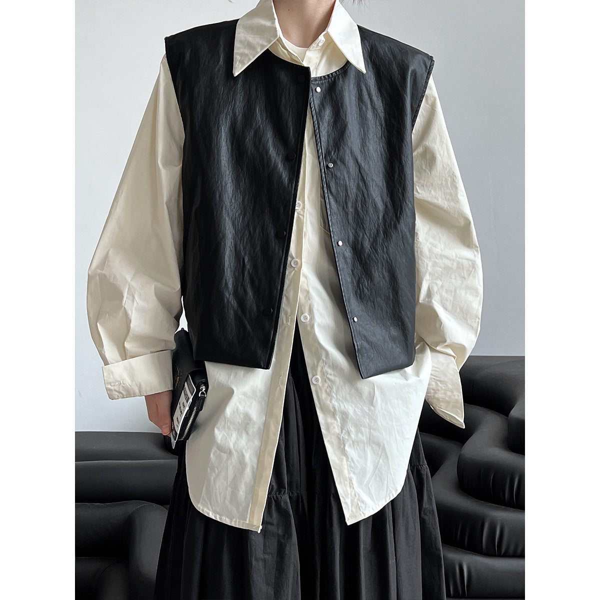 Korean version of chic loose silhouette shirt jacket women's commuter lapel versatile long-sleeved casual top