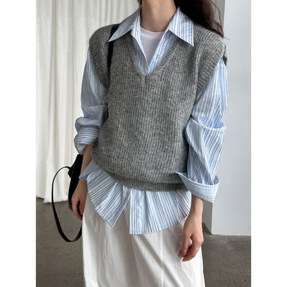Korean texture striped shirt women's autumn new design lazy shirt jacket