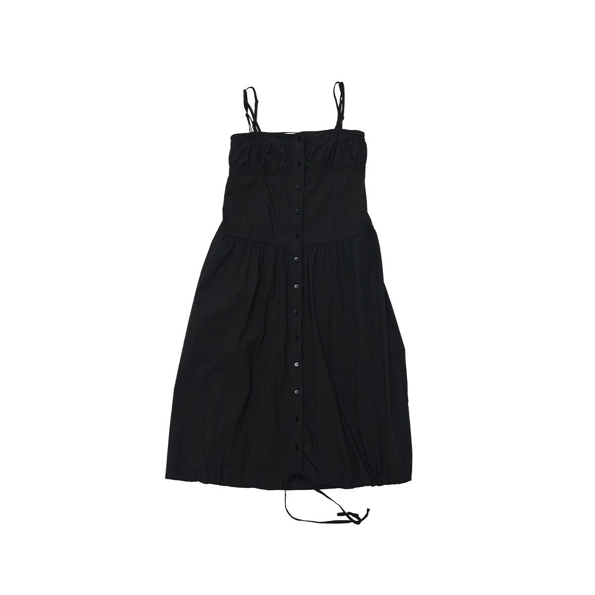Summer new casual one-word collar pleated design sense solid color lace-up long suspender skirt