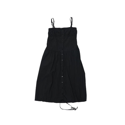 Summer new casual one-word collar pleated design sense solid color lace-up long suspender skirt