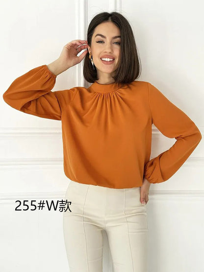 Round Neck Long Sleeve Shirt Women Pullover Casual Top