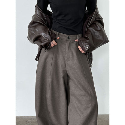 Korean retro casual scimitar wide-leg pants women's early autumn new silhouette loose drape trousers