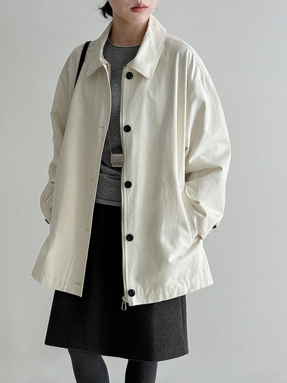 Japanese casual white trench coat women's spring new loose lapel casual cargo coat