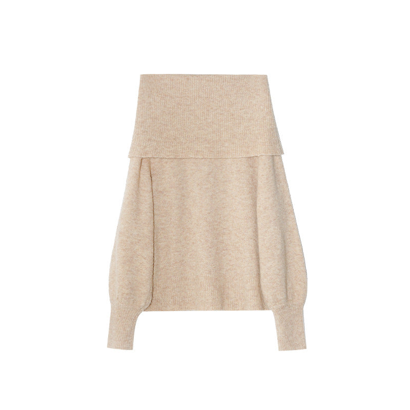 Lazy Korean fashion one-word shoulder long-sleeved pullover sweater