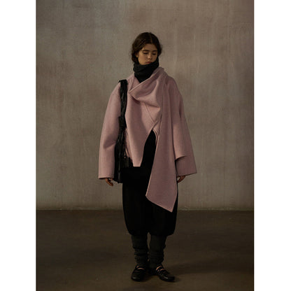 Rabbit velvet high quality hand sewn loose silhouette thermal scarf collar double-sided jacket