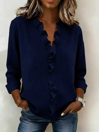 Spring women's fungus edge long-sleeved cotton shirt women's design sense spring new top shirt women's spring