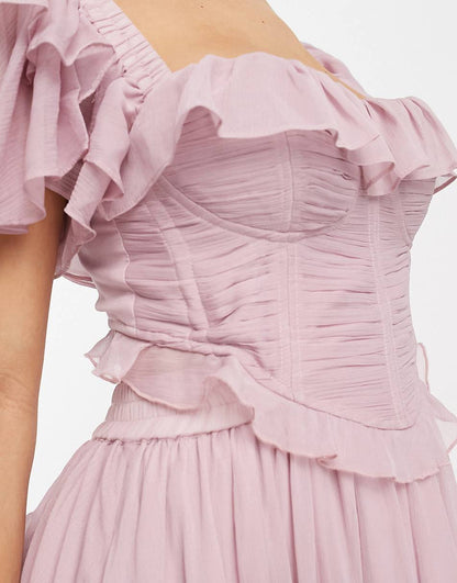 Holiday lace halter hollow cake skirt ruffle pleated long skirt