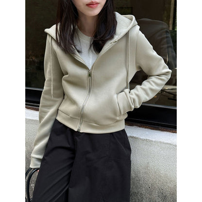 Korean hooded short zipper sports sweater women's early spring new casual versatile jacket