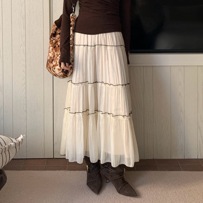 Sweet versatile drape pleated elastic waist skirt
