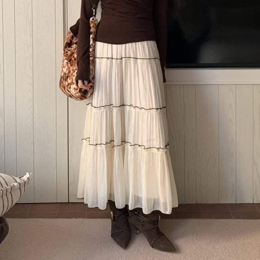 Sweet versatile drape pleated elastic waist skirt