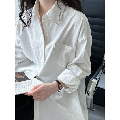 Oxford cloth classic oversized long sleeve shirt - women's spring commute, effortless outerwear, casual shirt jacket