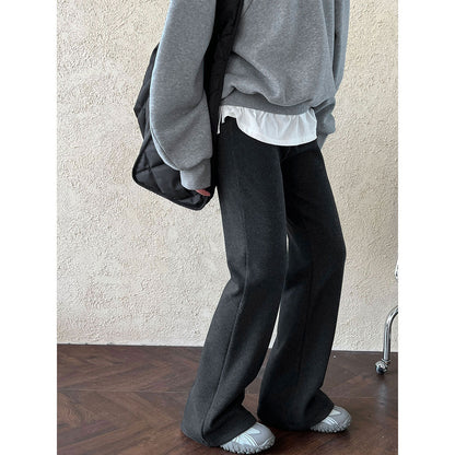 Korean style minimalist fleece-lined thickened versatile micro-flare casual pants - women's new loose-fit floor-length trousers