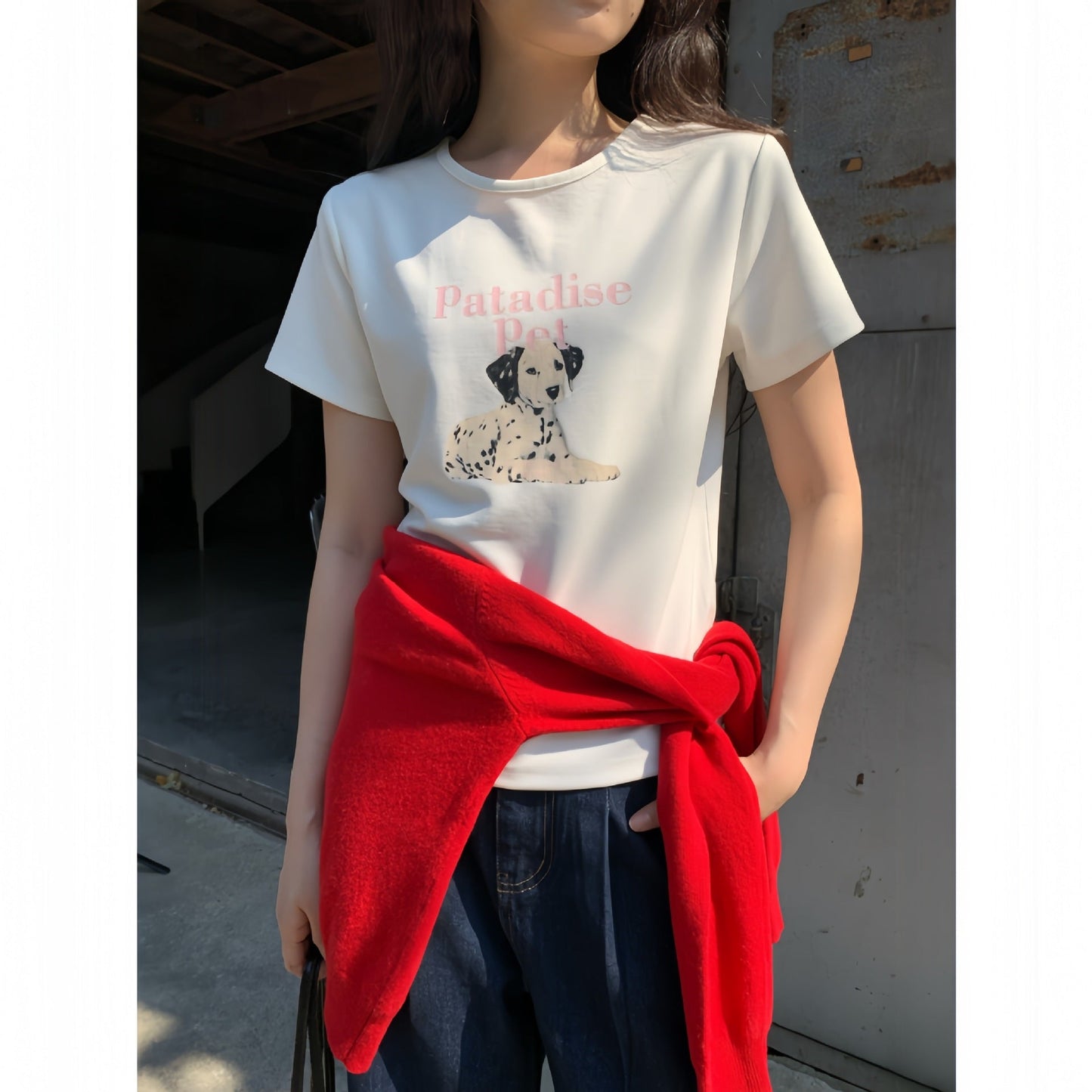 Sweet age-reducing girly style cartoon print cute short-sleeved T-shirt