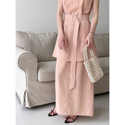 French temperament high-end waist sleeveless top with high waist skirt summer new suit