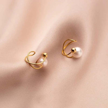 Simple ear clips without pierced ears for girls, super fairy style, niche design, pearl stud earrings, tide earrings, gold-plated.