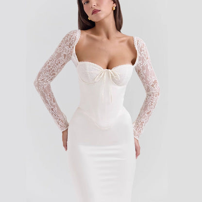 Women's clothing autumn new hip skirt fashion style sexy lace long sleeve slim temperament dress women