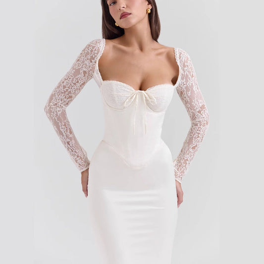Women's clothing autumn new hip skirt fashion style sexy lace long sleeve slim temperament dress women