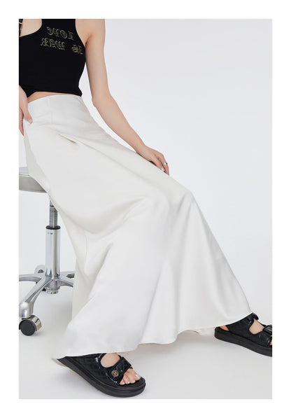 White satin pendant skirt women's 2026 summer new acetic acid medium and long high-waisted A-shaped skirt tide