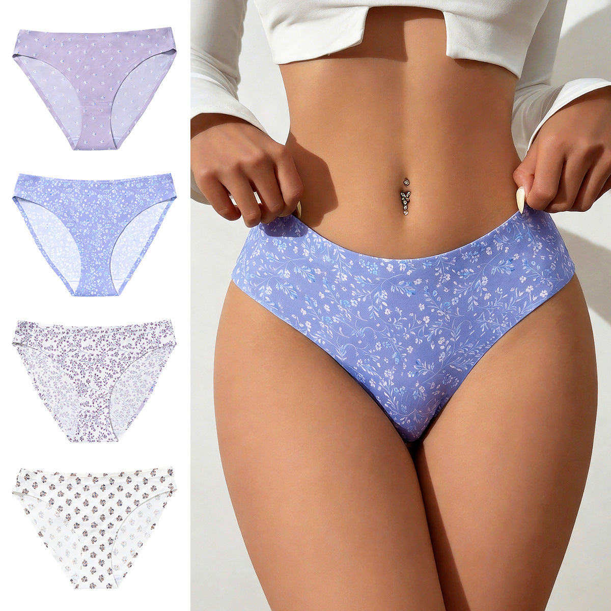 Low waist sexy ice silk seamless underwear women's print breathable quick-drying comfortable women's briefs