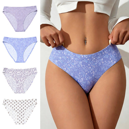 Low waist sexy ice silk seamless underwear women's print breathable quick-drying comfortable women's briefs