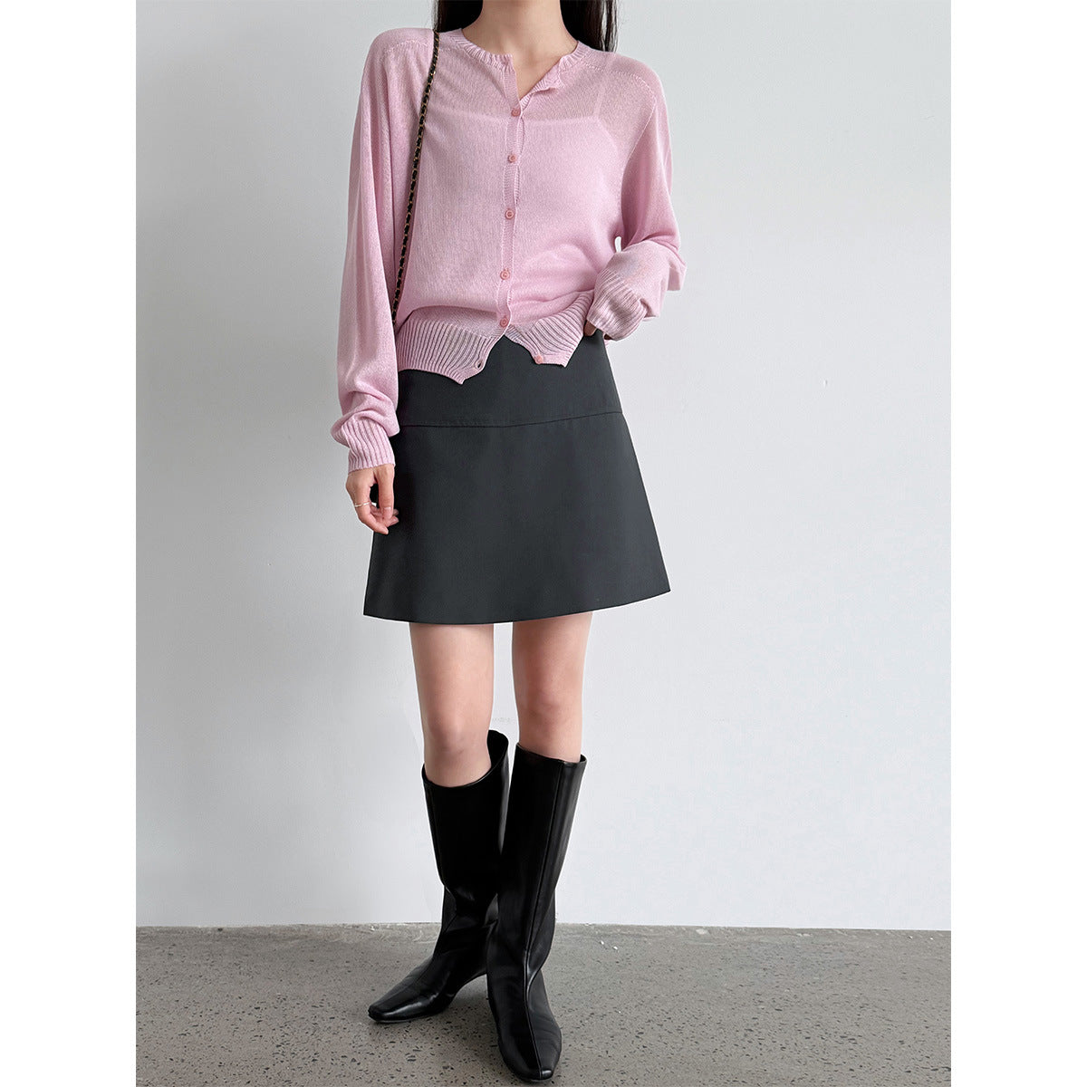 Side split fake two A-word hip skirt pants women's spring high waist thin fart curtain suit skirt
