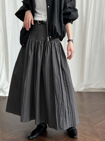 High waist cotton brocade pleated skirt women