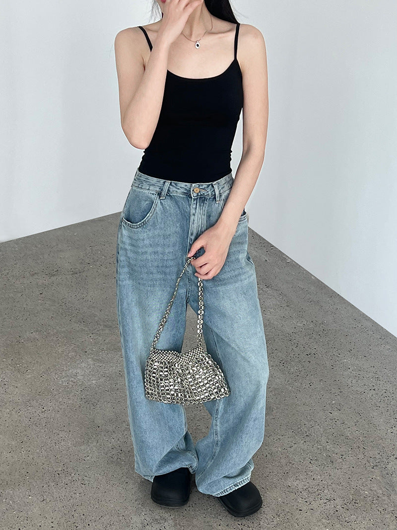 Korean simple bottom vest women's summer new shoulder strap adjustable chest pad gathering sling