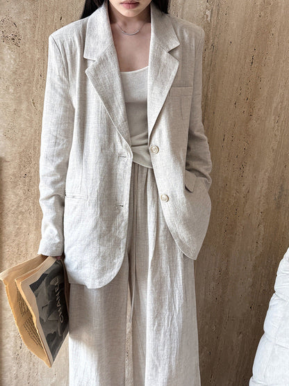 High-end wear with Tencel linen blazer women's autumn cotton and linen small suit + pants suit
