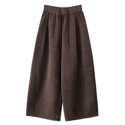 Elastic waist woolen slacks women's autumn and winter new loose wide-leg pants versatile straight cropped pants
